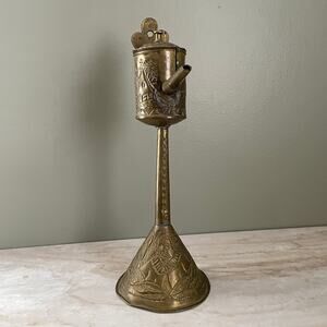 Vintage Early Brass Pedestal Oil Lamp